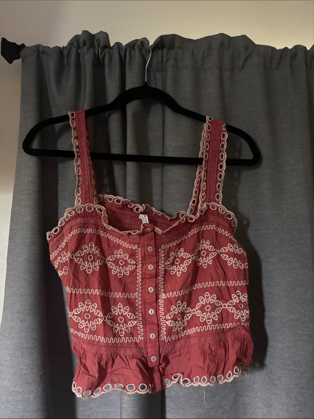 Women’s Red Embroidered Button-Front Tank Top